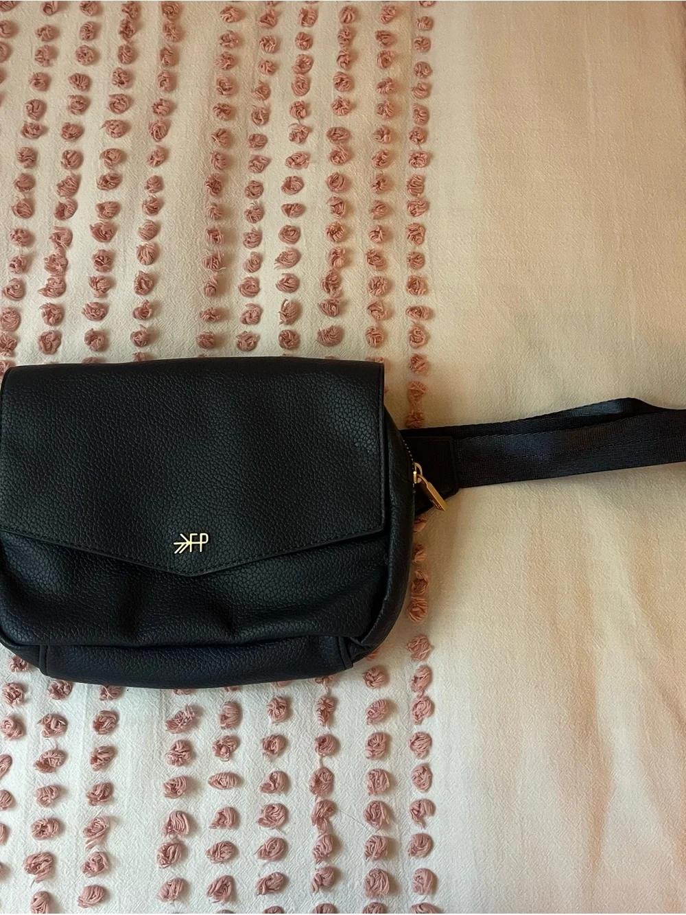 Freshly Picked Black Pebbled Leather Crossbody Bag with Gold Accent